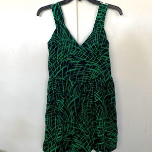 Mini dress with green and black print